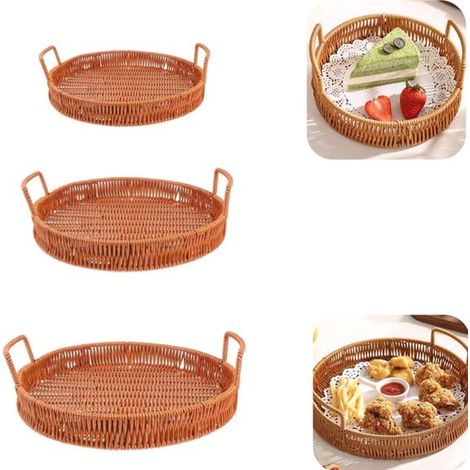 Paniers de rangement lot de 3 - corbeilles pour fruits, snacks et pain à poignée, brunes, tailles assorties (1/5)