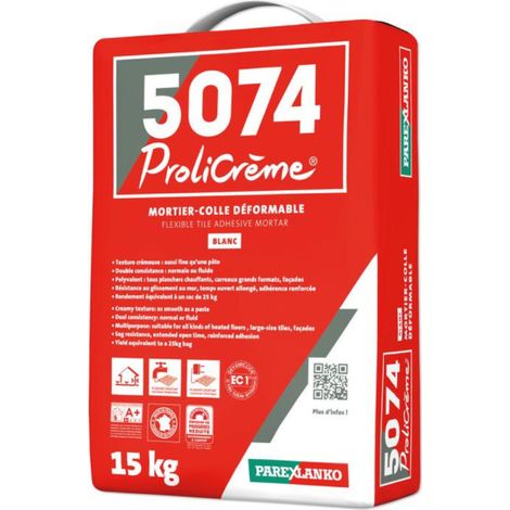 Mortier-colle déformable PAREXLANKO 5074 Prolicrème - Blanc - 15kg