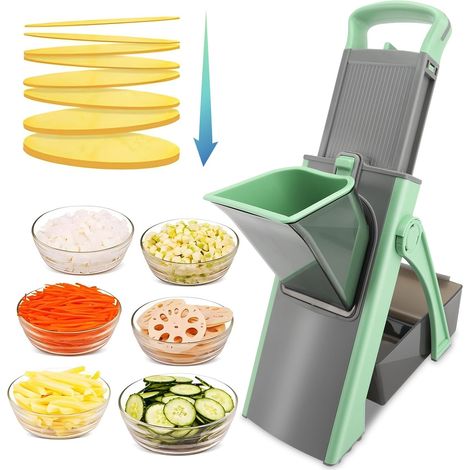 Multifunctional manual vegetable cutter with adjustable thickness: shred, slice, shred, dice (green) (1/5)
