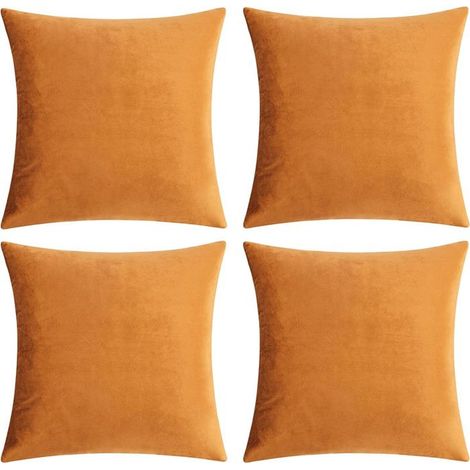 4er-Set dekorative Samtkissenbezüge für Sofa und Kopfkissen, weiche Heimtextilien für Wohn- und Schlafzimmer, 45 x 45 cm, Orange