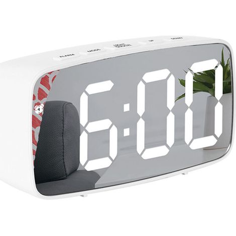 Petit réveil numérique avec affichage LED, température et date - boîtier blanc mat moderne (1/3)