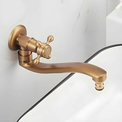 Rubinetto per lavabo a parete – Ottone anticato – Miscelatore per lavabo a 360° – Resistente alla corrosione – Facile installazione (1/5)