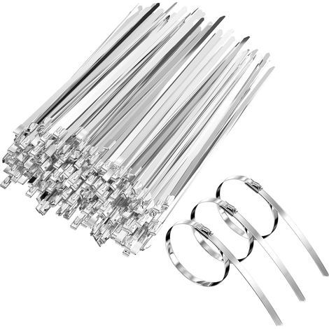 100 pieces Attache Cable Inox 200mm,Collier de Serrage Inox Autobloquante,Serre Cable Pour Enroulement D'échappement, Câbles Groupés,Entretenir les Clôtures et les Auvents (1/5)
