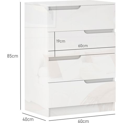 Commode moderne et minimaliste en bois avec 4 tiroirs, 60x40x85cm, blanc brillant. (1/5)