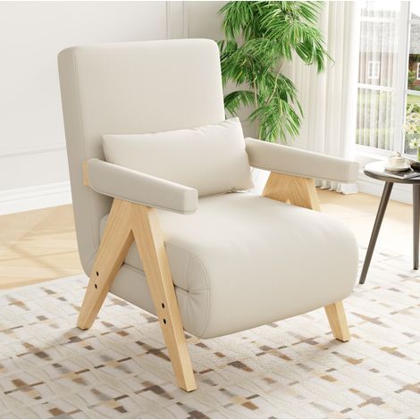 Fauteuil convertible lit relax lin beige 87x64x60 cm OKMYHOME (1/5)