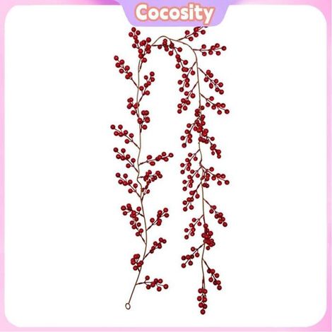 Cocosity Guirlande de baies rouges artificielles Guirlande de cordes de baies rouges artificielles, décor d'arbre luminaire murale (1/5)