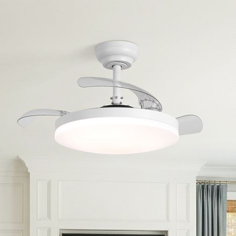 Parrot Uncle 36 Inch (91cm) Retractable Ceiling Fan with Light, Invisible Blade DC Motor Ceiling Fan, Quiet Reversible Fan with Remote Control, Dimmable LED for Bedroom Living Room (1/5)