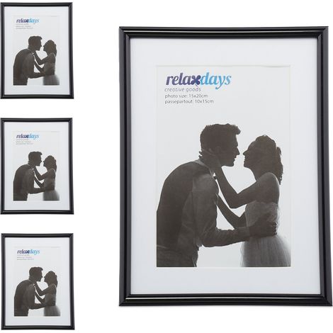 Set da 4 Cornici Portafoto, 15x20 cm, Passe Partout 10x15 cm, Decorazione Accessori da Appoggiare o Appendere, Nero (1/5)