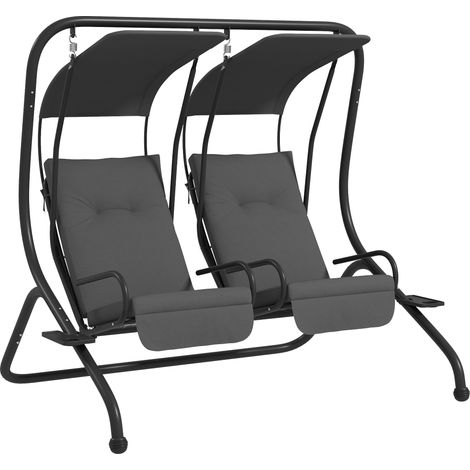 Balancelle de Jardin 2 Places indépendantes 2 tablettes Supports Coussins Assise Dossier Grand Confort