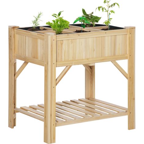 Hochbeet für den Garten mit 6 Fächern, Pflanzkasten für den Außenbereich mit Sockel aus Tannenholz, 78,5 x 58 x 81 cm