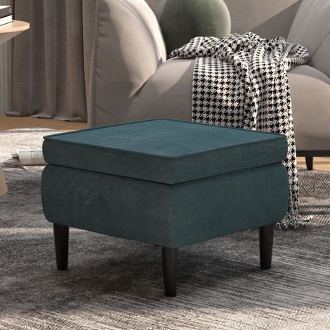 Repose-pied, Tabouret Bas Pouf, Tabouret avec pieds pour Salon ou Chambre en bois Bleu Velours HAV5168 (1/5)