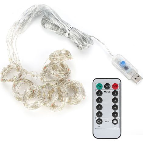 Guirlande lumineuse 3x3m 300 LED en fil de cuivre USB avec télécommande, idéale pour la décoration de rideaux, fêtes et mariages, blanc chaud (1/5)