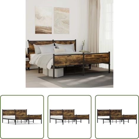 vidaXL Räuchereiche -  Metallbett ohne Matratze Räuchereiche 180x200 cm (1/5)