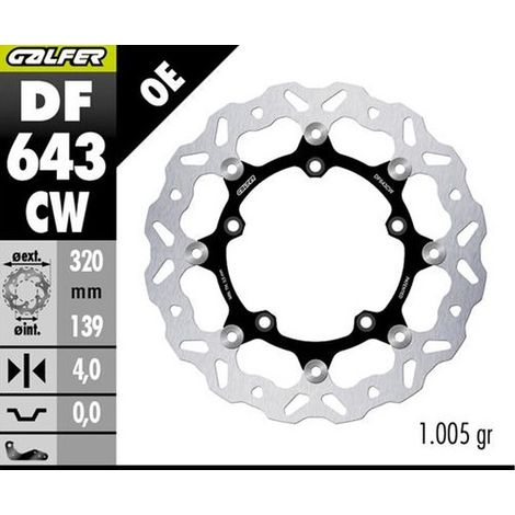 DISCO DE FRENO DELANTERO GALFER KOVE 800X PRO '23-'25 (FLOTANTE ONDULADO) (320X139X4MM)