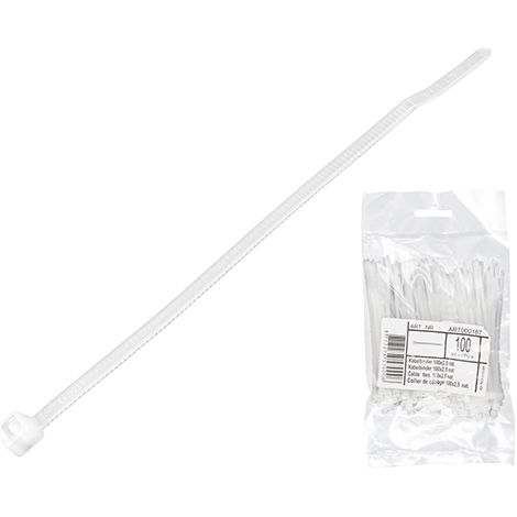 Brida para cables de 10 cm / 2,5 mm / 50 unidades, color blanco