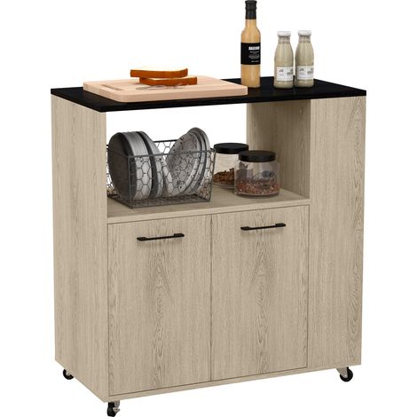 Carrello da Cucina con Ripiano 2 Ante 75x40x80,5 cm in Truciolato Rovere e Nero (1/5)