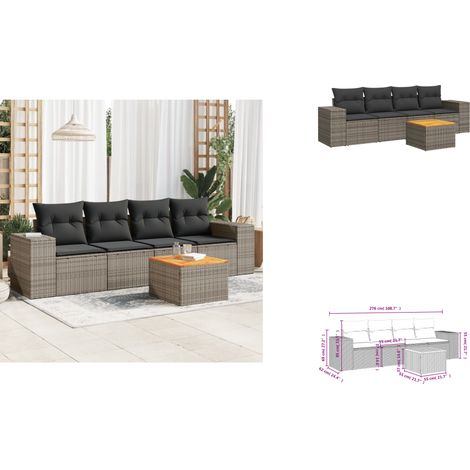 Salon de jardin 5 pcs avec coussins gris résine tressée - Salon De Jardin - Meuble De Jardin - Salon Extérieur - Set De Jardin - Mobilier De Jardin (1/3)