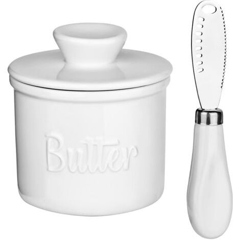 Beurrier français, en céramique, refroidi à l'eau, pour un beurre frais et tartinable (blanc)