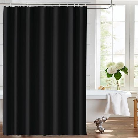 Rideau de douche en PEVA - 180 x 180 cm - Anti-moisissure - Imperméable - Avec 12 anneaux de rideau de douche - Noir (1/5)