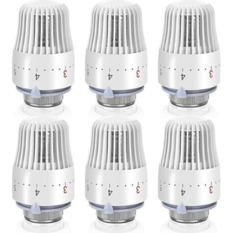 Thermostatic Radiator Valve: 6 Pieces Thermostatic Radiator Head, Radiator Thermostat, Thermostat M30 X 1.5, White (1/5)