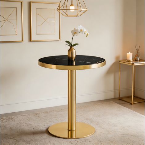 Tavolo rotondo effetto marmo nero e oro in MDF OKMYHOME (1/5)