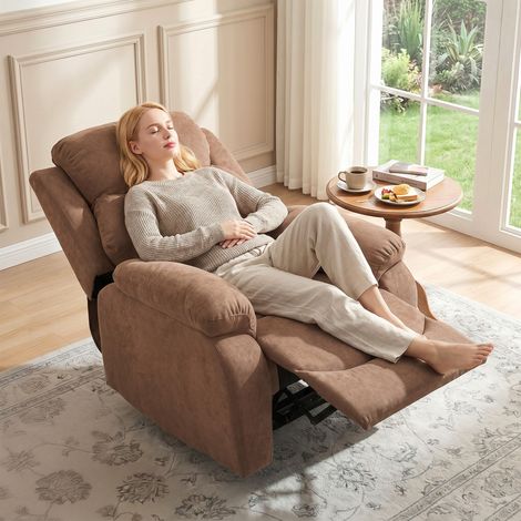 Fauteuil Relax Manuel en Tissu avec Repose-Pieds et Accoudoirs Rembourrés, Teinte Brun Foncé (1/5)