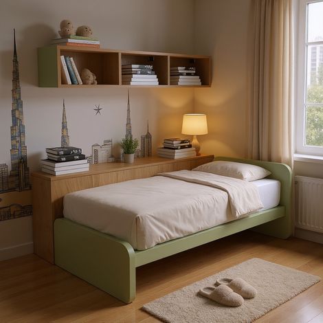 Letto singolo cameretta 80x190 con rete a doghe in acciaio e faggio - Salvia