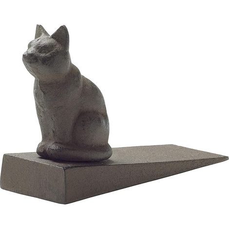 Cale de porte vintage en fonte en forme de chat Belle finition décorative, dessous en feutre rembourré anti-rayures pour protéger les sols Couleur : brun rouille (1/2)