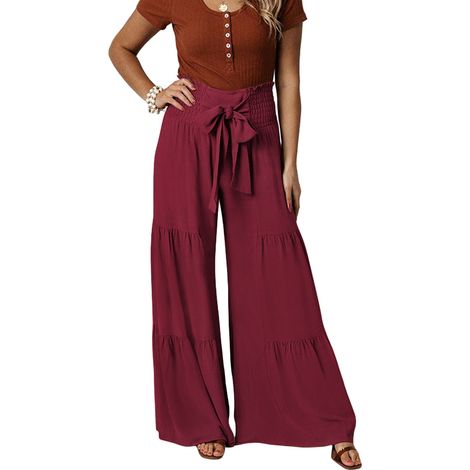 Pantalon Yoga - Taille Haute - Jambes Large - Élastique - Rouge Vin - Pour Femme - 1 Pièce (1/5)