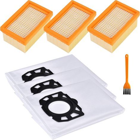 Lot de 3 filtres d'aspirateur pour Kärcher WD4 WD5 WD6 - 3 sacs d'aspirateur pour Kärcher MV4 MV5 MV6 WD4 WD5 WD6 WD5 WD6 - Avec 1 brosse - Pièces de rechange pour aspirateur Kärcher (1/5)