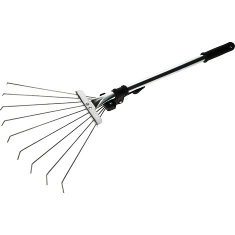 KOTARBAU® Râteau à Feuilles - Réglable - Mini Râteau de Jardin - Acier Galvanisé - 32 cm - Argent - Avec Manche Télescopique 6-24,5 cm - 9 Dents Flexibles - Outil Léger pour Massifs de Fleurs (1/5)