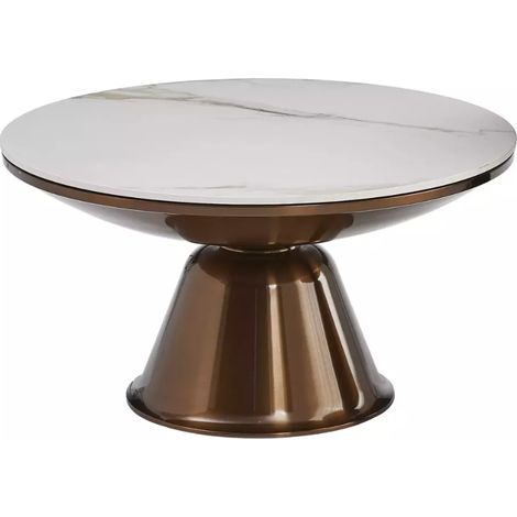 Deux petites tables basses céramique finition marbre blanc et cuivre LIVENTO (1/3)