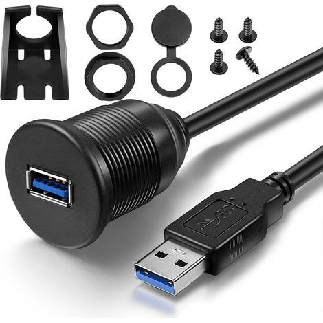 Sollbry Câble de montage encastré USB 3.0, panneau de tableau de bord, montage sur tableau de bord, prise jack, connecteur, rallonge, cordon, résistant à l'eau, mâle vers femelle(1m) (1/5)