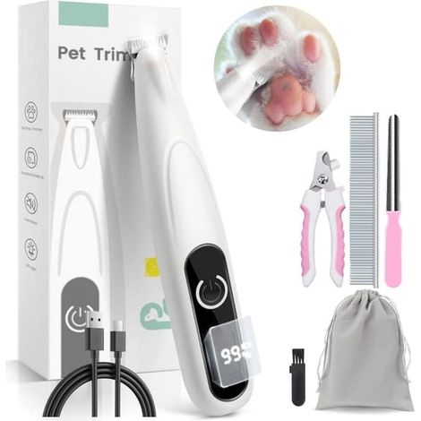 Coupe-ongles électrique pour chiens, rechargeable par USB-C, sans fil, silencieux, avec lumière LED et écran, lame de 20 mm, 4 accessoires, pour les pattes.-AquaForge (1/5)