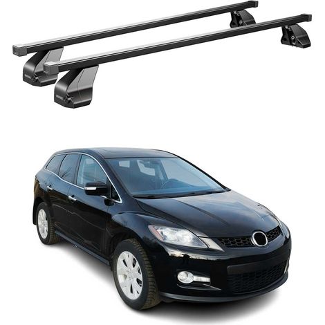 OMAC Barres de toit transversales en acier pour Mazda CX-7 2006-2012 – Antivol inclus – Testées City Crash – DIN 75302:2019 – ISO/PAS 11154:2006 – Charge max 75 kg Noir (1/4)