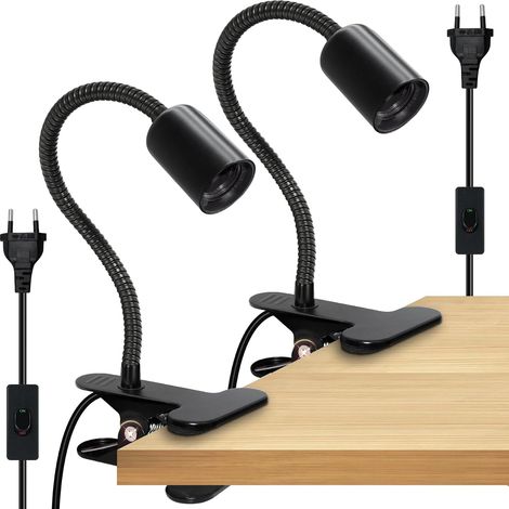 Lampe Pince E27, 2PCS Lampe de Chevet à Pince, Douille E27 avec Interrupteur et Câble De 220cm, Lampe de Chevet avec Clip Métal, Lampe Clip à Col de Cygne Prolongé de 35cm, Lampe de Lecture pour Lit (1/5)