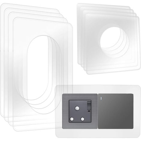 Protection Interrupteur Murale Lot de 8 Pièces, 4 x 1 Poste + 4 x 2 Postes, Protège Interrupteur Transparent, Protection Papier Peint, Plaque Anti Tache Mur en Acrylique (1/5)