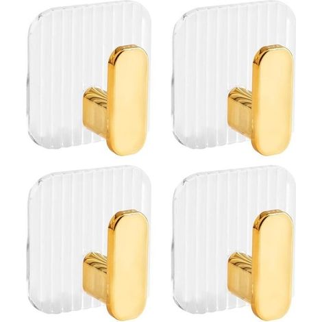 4 Pièces Doré Crochet Adhesif Mural,Patere Salle de Bain,Accroche Torchon Cuisine,Crochet Porte,Crochet Mural Adhesif pour Vêtements, Serviettes et Chapeaux