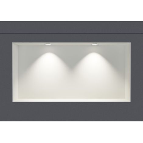 BERNSTEIN - Nicchia doccia in acciaio inox + 2 faretti LED, ripiano integrato NT306010X - 30x60x10cm (AxLxP) - Bianco, 2x faretti cromata	Bianco, 2x cornice per installazione spot cromata