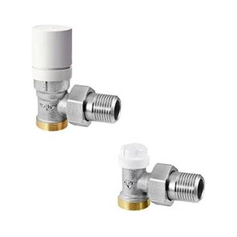 KIT TERMOSTATIZZABILE CON VALVOLA E DETENTORE AD ANGOLO PER RAME E PE Misura: 1/2"