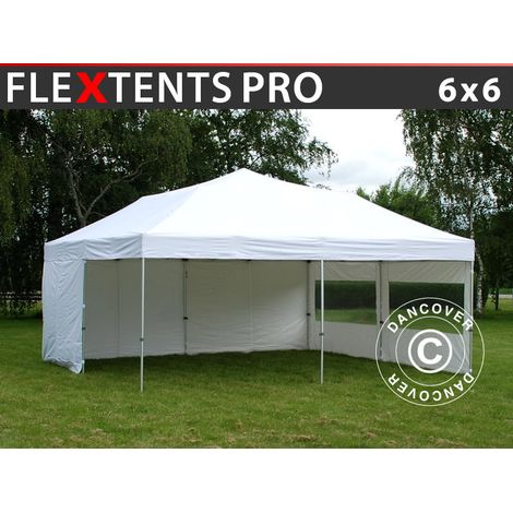 Faltzelt FleXtents PRO 6x6m Weiß, mit 8 Seitenwänden