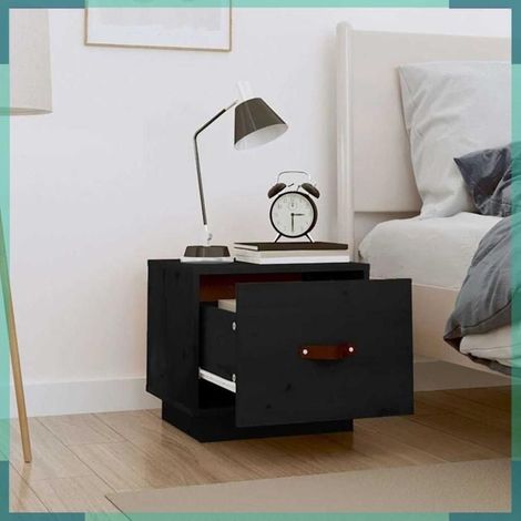818293 Table de chevet Noir 40x34x35 cm Bois de pin solide (1/5)