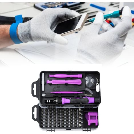 Multifunktions-Schraubendreher-Set zum Zerlegen und Reparieren von Uhren und Mobiltelefonen, 115-teiliges Schraubendreher-Set aus Kohlenstoffstahl, lila. (1/5)