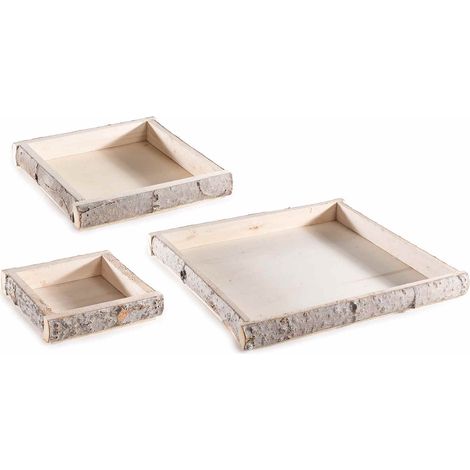 Vassoi quadrati in legno naturale a corteccia, set da 3 pezzi, Grande: cm 38 x 38 x 4 H
