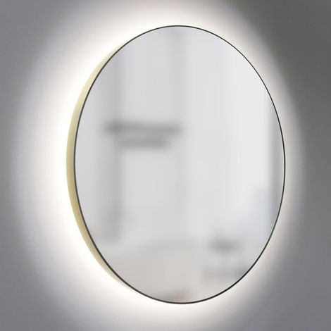 Miroir de Salle de Bain LED Rond en Or Mat Ø60 cm - Éclairage périphérique en lumière Neutre - adapté aux pièces humides grâce au Cadre en Aluminium (1/4)