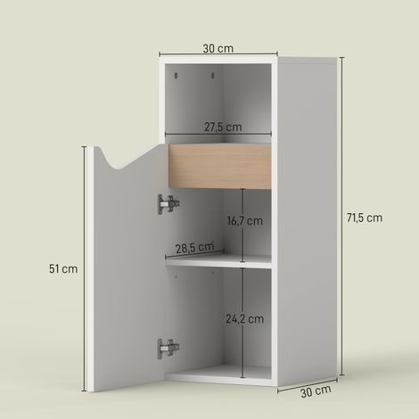 Meuble de rangement salle d'eau fin, colonne avec tablettes ajustables et niche ouverte, 30x30x71,5 cm, finition blanc mat (1/5)