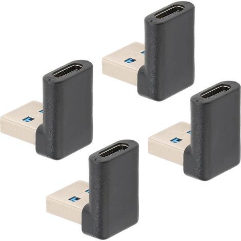 Lot de 4 adaptateurs USB Type C à angle droit, transmission 10 Gbit/s, adaptateurs portables USB mâle vers Type C femelle pour ordinateurs portables et de bureau (1/5)
