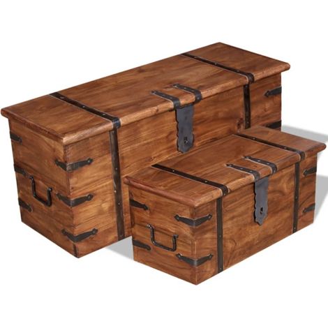 Ensemble de deux coffres de rangement Bois massif (1/5)