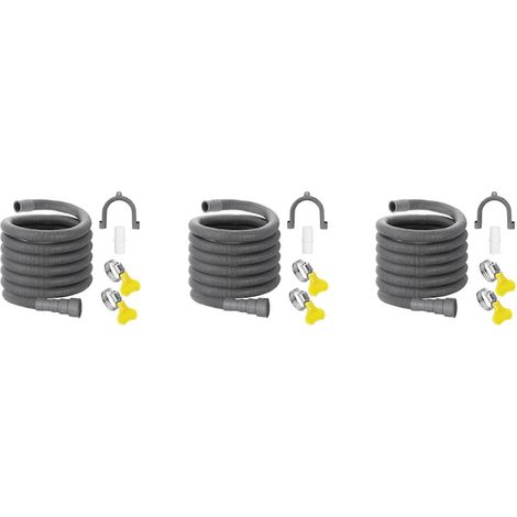 Kit d'extension de tuyau de vidange en 3 pièces, tuyau universel pour machine à laver, 3 mètres, comprenant support, raccords, colliers de serrage et tuyau de vidange. (1/5)