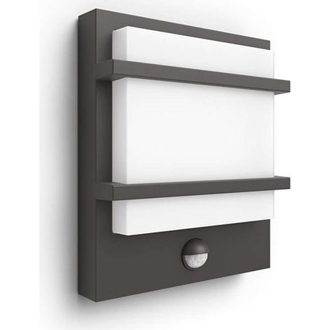 Philips – Applique murale extérieure LED – Aluminium anthracite – Détecteur de mouvement intégré – Lumière blanche chaude – 12W – Dimensions 60x190x227mm - 1739593P0 (1/5)